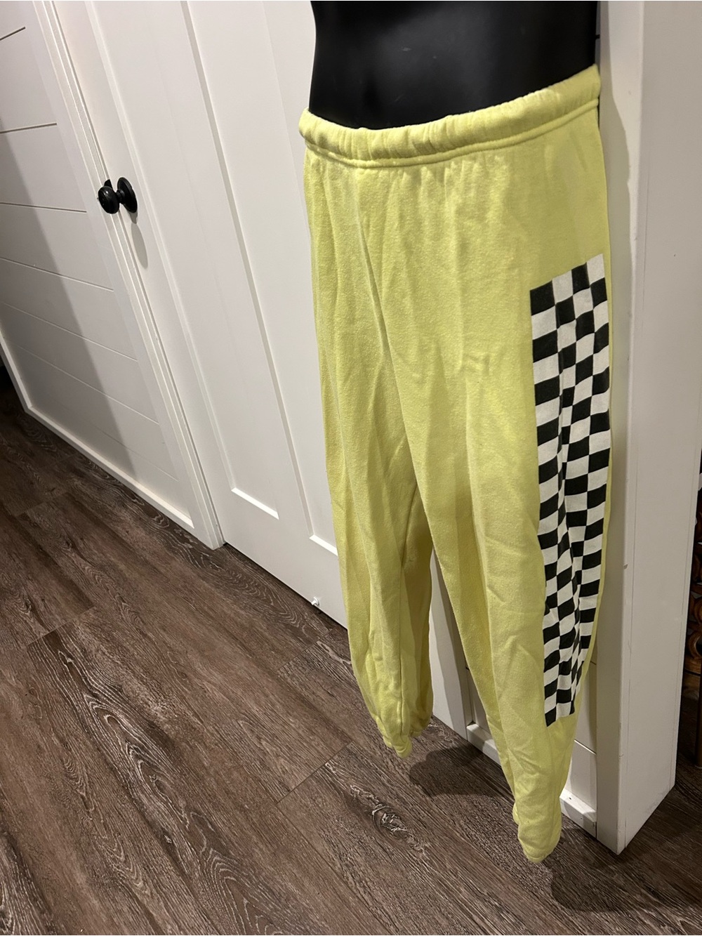 Aviator Nation Yellow Sweatpants with Black & White Checker Side Panel
